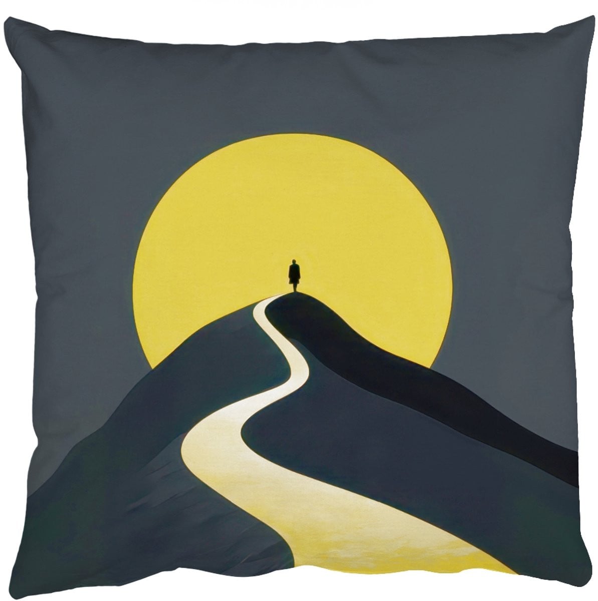 PillowMonkey Sierkussens Geel - Zon, Heuvel en Pad - 60 x 60 cm