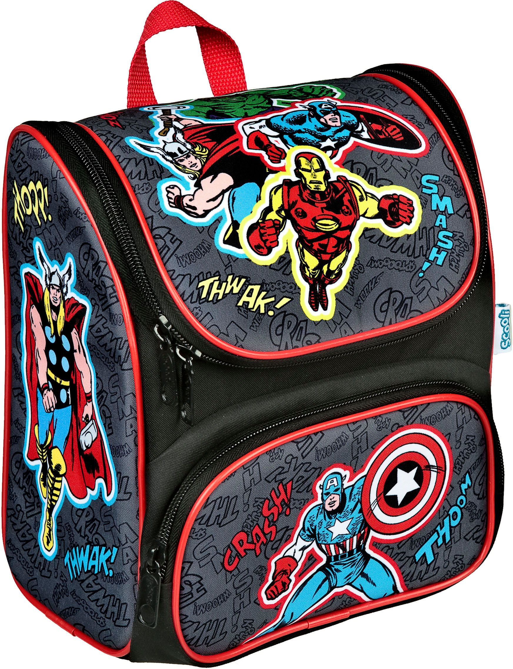Vorschulranzen SCOOLI "Cutie", Kinder, Gr. B/H/T: 21cm x 23cm x 13cm, bunt (the avengers), Polyester, gemustert, Rucksäcke Vorschulranzen the avengers B/H/T: 21cm x 23cm x 13cm