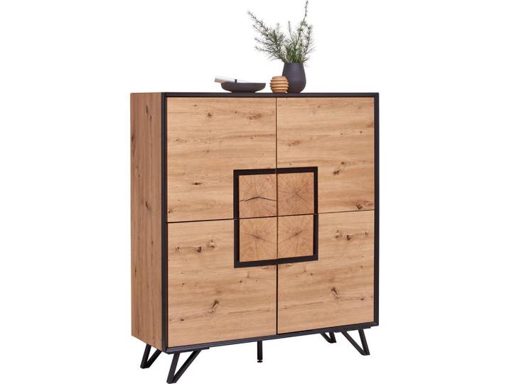 XORA Highboard NOVA, praktischer Stauraum, Soft-Close-Funktion, modernes Design, schwarze Metallfüße