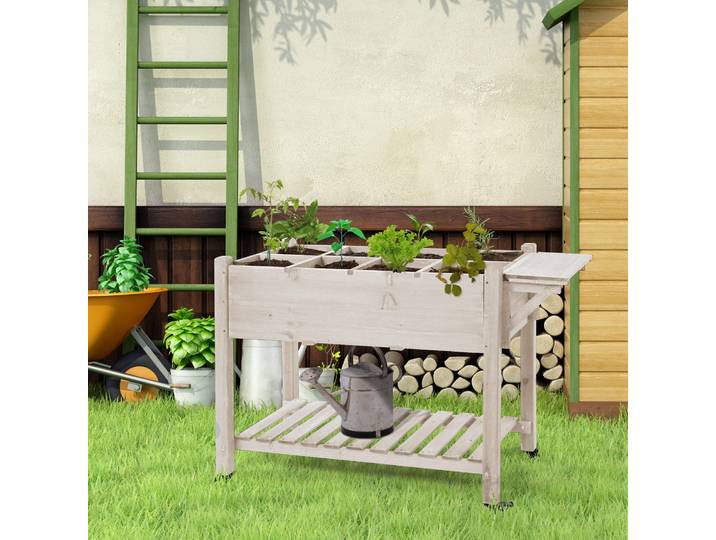 Outsunny Jardinière Surélevée Potager Roulettes Étagère Rabattable
