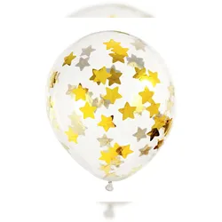 PartyDeco Luftballons Konfetti Sterne 30cm Klar Transparent / Gold 6er Set