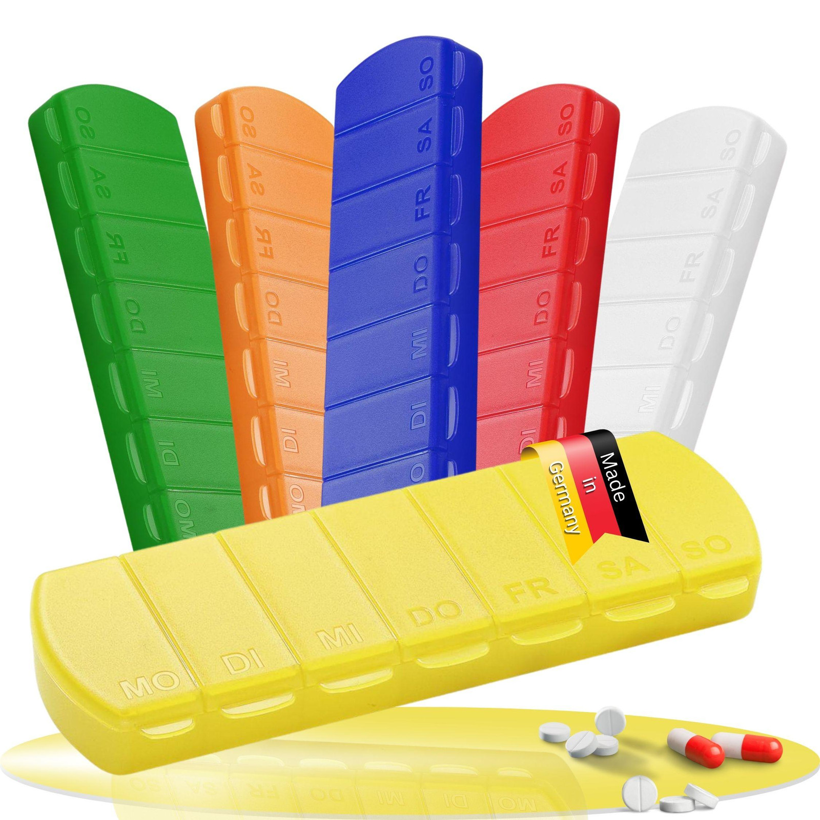 Medicijnbox Seven Days – BPA-vrije pillendoos met 7 compartimenten, geel