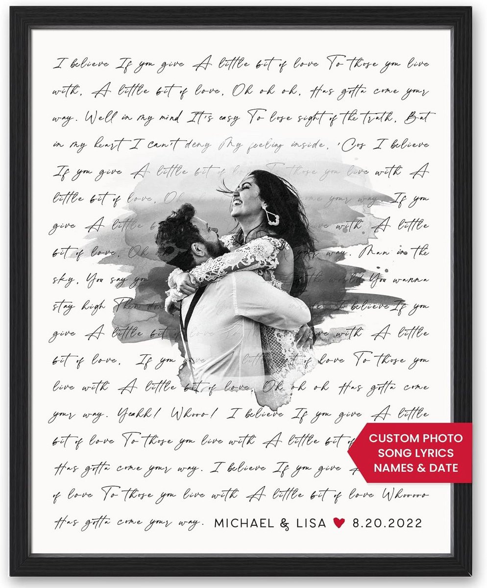 Gepersonaliseerde Songtekst Poster of Canvas met Foto - Luxe Cadeau voor Huwelijk, Verjaardag of Valentijnsdag