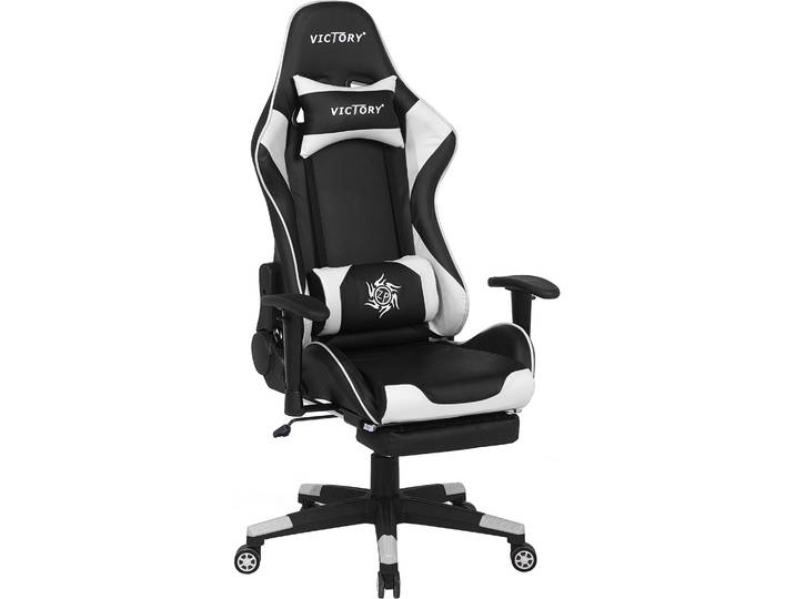 BELIANI Bürostuhl Schwarz mit Weiß Kunstleder höhenverstellbar mit Fußstützen drehbar Gaming Stuhl Bequem Modernes innovatives Design