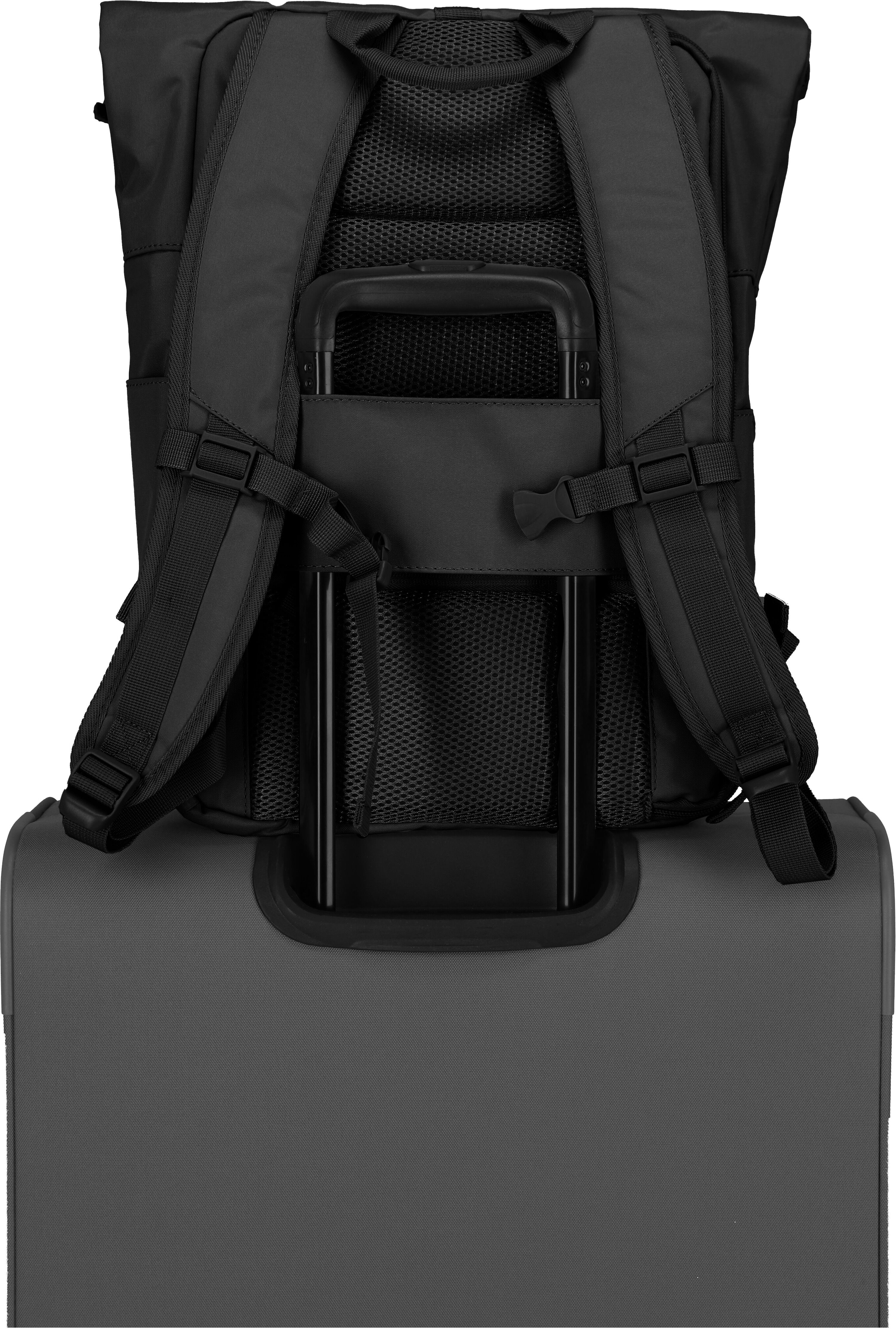 Freizeitrucksack TRAVELITE "BASICS Rollup Rucksack", Damen, Gr. B/H/T: 37cm x 60cm x 16cm, schwarz, Polyester, unifarben, Rucksäcke Freizeitrucksack, mit variablem Rollup-Verschluss schwarz B/H/T: 37cm x 60cm x 16cm