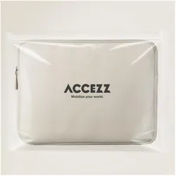 Accezz Laptoptasche aus Leder mit Reissverschluss (14", Universal), Notebooktasche, Beige