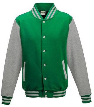 Just Hoods By AWDis JHA043 Adult Letterman Jacket in Kelly/Heather Grey size XL   Cotton/Polyester Blend