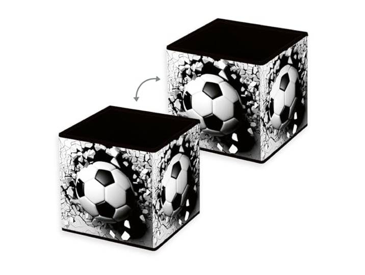 Herding Boîte de rangement Young Collection\, effet football 3D\, 30 x 30 x 30 cm\, boîte pliable\, noir/blanc