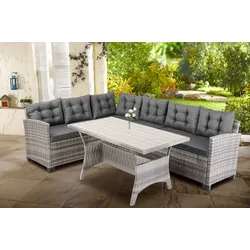 Casaria Sitzgruppe Polyrattan + WPC Ecklounge 2+1 16tlg grau anthrazit