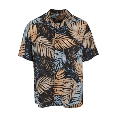 Kurzarmhemd URBAN CLASSICS "Urban Classics Herren Viscose AOP Resort Shirt", Herren, Gr. S, US-Größen, bunt (palmfront), 100% Viskose, normal, Hemden