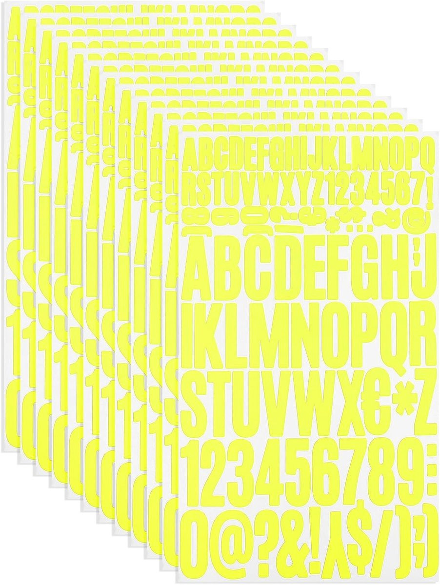 Zelfklevende Vinyl Cijfer Stickers - 12 Vel Set - Geel