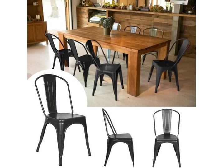 Ensemble de 8 chaises de salle à manger industrielles noires - YOULUOLI