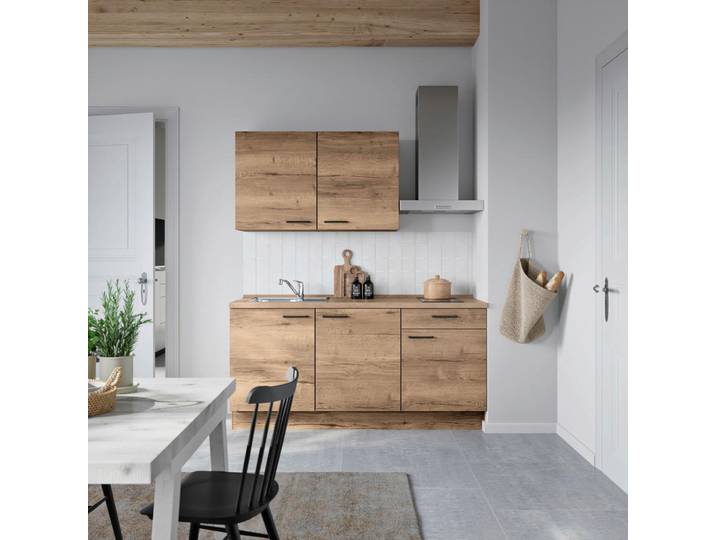 Nobilia Küchenleerblock Structura, Eiche dunkel, nur wie online abgebildet bestellbar, 180 cm, DGM-Klimapakt, Made in Germany, Goldenes M, Pefc, Blauer Engel, seitenverkehrt erhältlich, vormontierter Korpus, Küchen, Küchenzeilen & Küchenblöcke, Küchenzeilen ohne Geräte