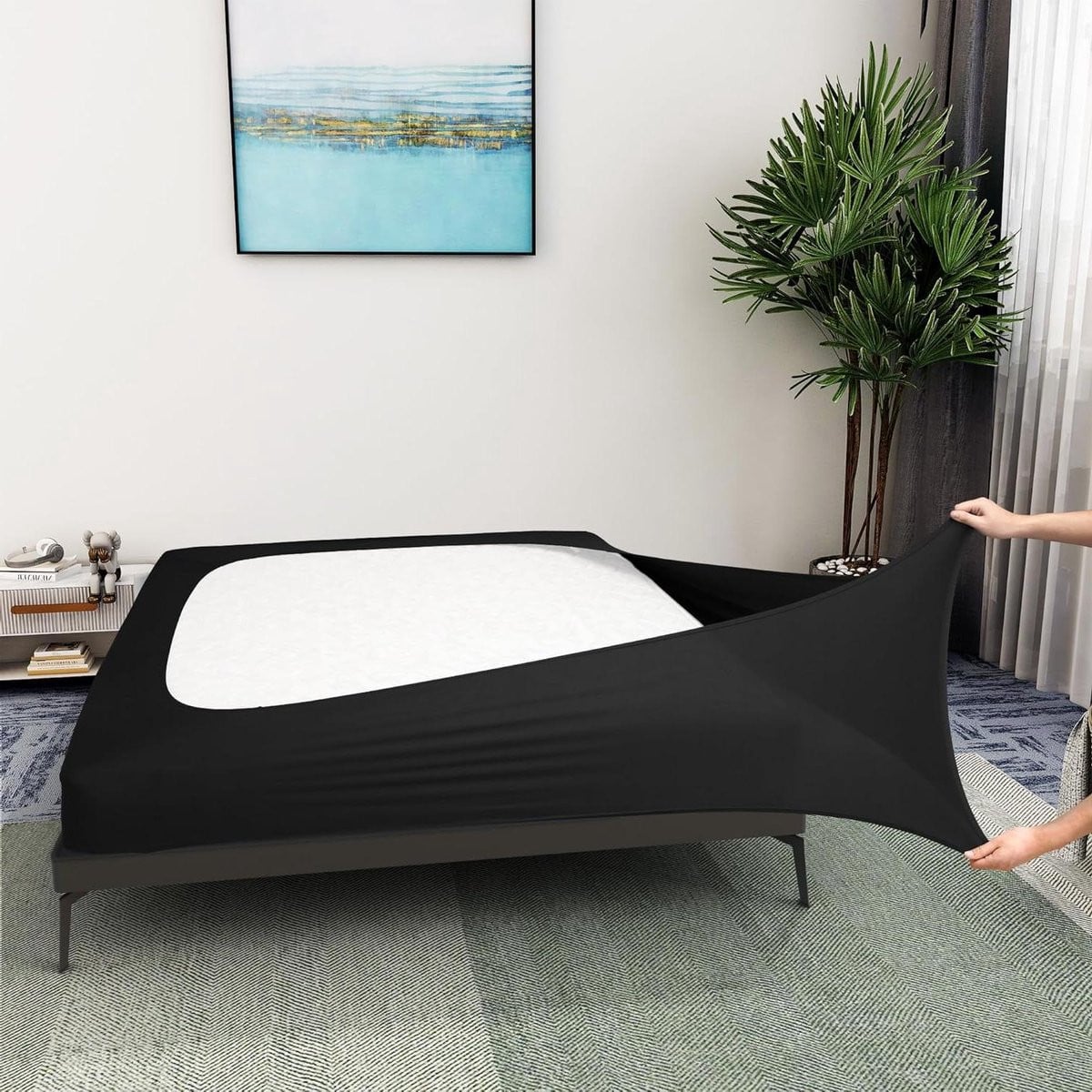Bedrok Boxspring Overhoes Queen Size - Zwart - 4-Weg Stretch