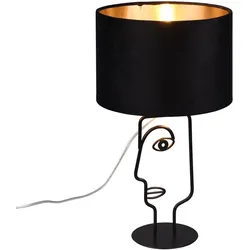 Tischlampe Tischleuchte Nachttischlampe Leseleuchte Beistelllampe, Metall schwarz Stoffschirm Gesicht-Design, 1x E27, H 42 cm