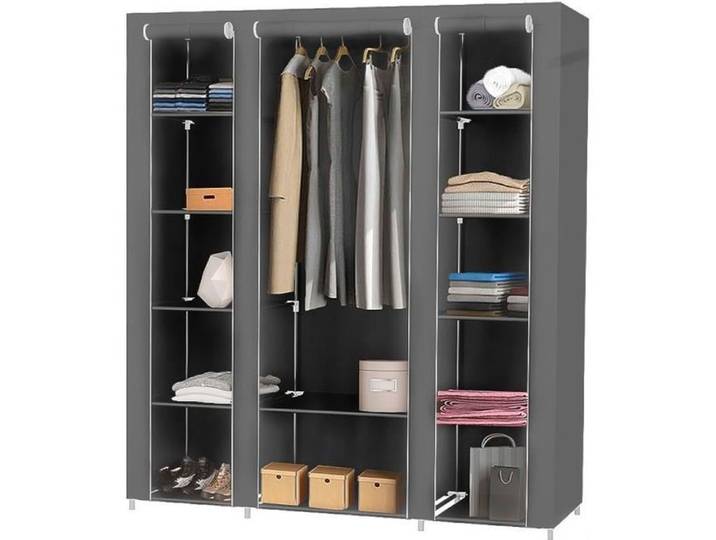 Armoire Penderie Gris - Portable Storage Modulable - Meuble Étagères de Rangement DIY pour Vêtements-keeper