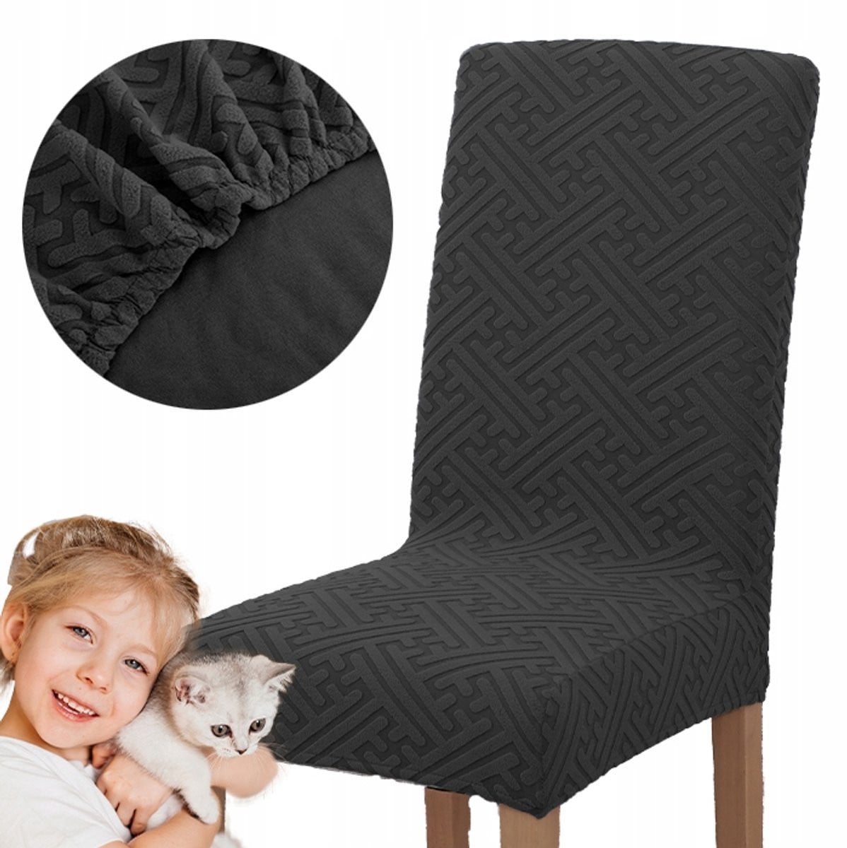 Zwarte luxe jacquard stoelhoes voor eetkamerstoelen