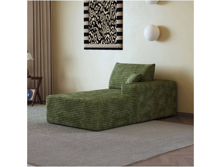 Canapé convertible chaise lounge droit 1 place sans montage modulaire en velours côtelé vert