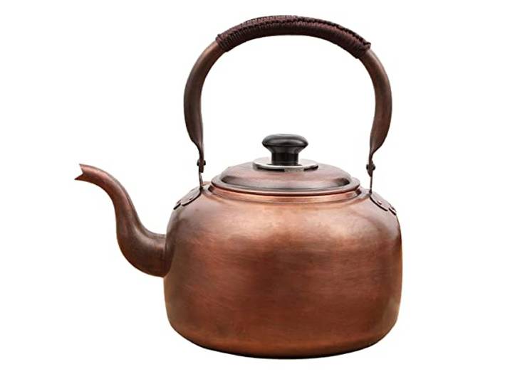 Hochwertiger Kupfer-Teekessel for den Herd, Pfeifender Teekessel, Rustikaler Teekessel mit ergonomischem Griff, for alle Herdarten geeignet(3.2 QT)