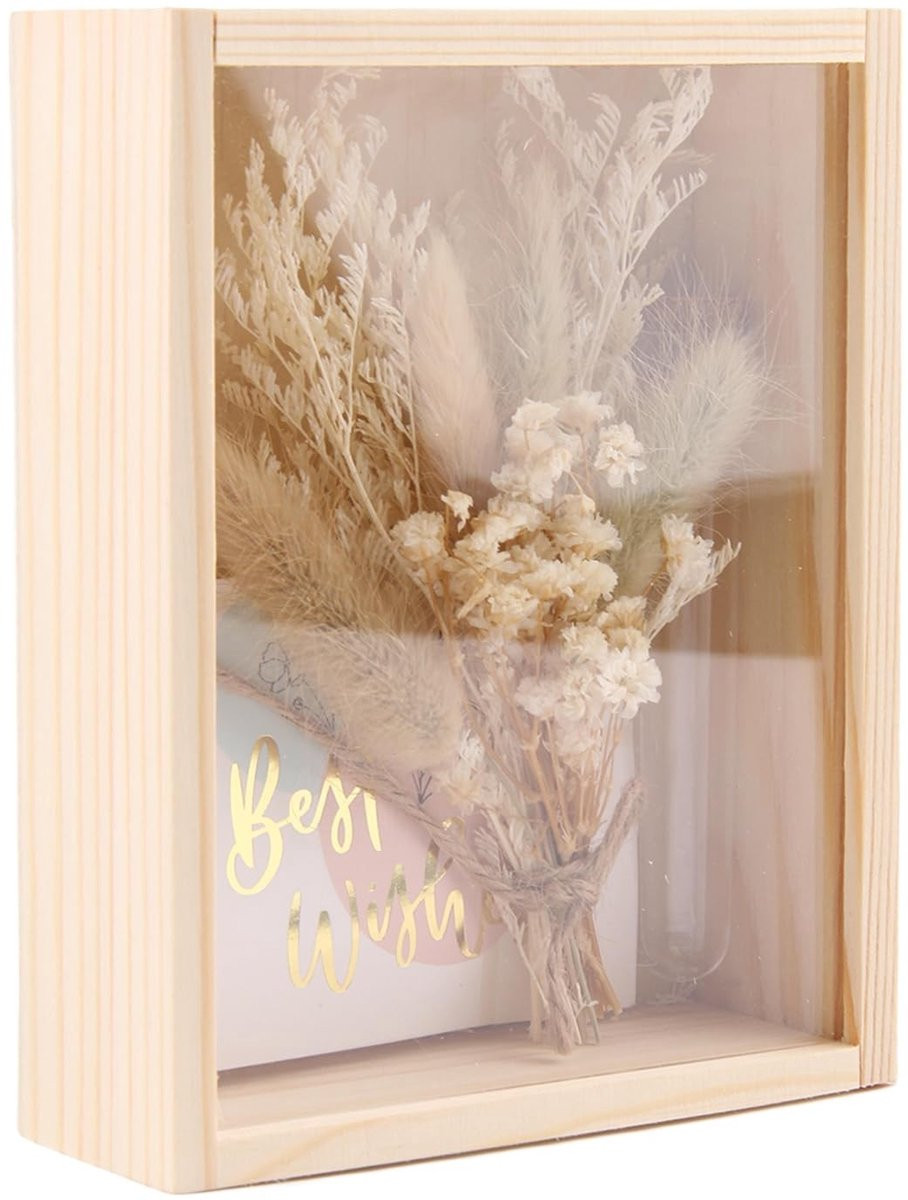 Dailygoods Geldcadeau Bruiloftset met Houten Reageerbuisjes, Droogbloemen en Wenskaart