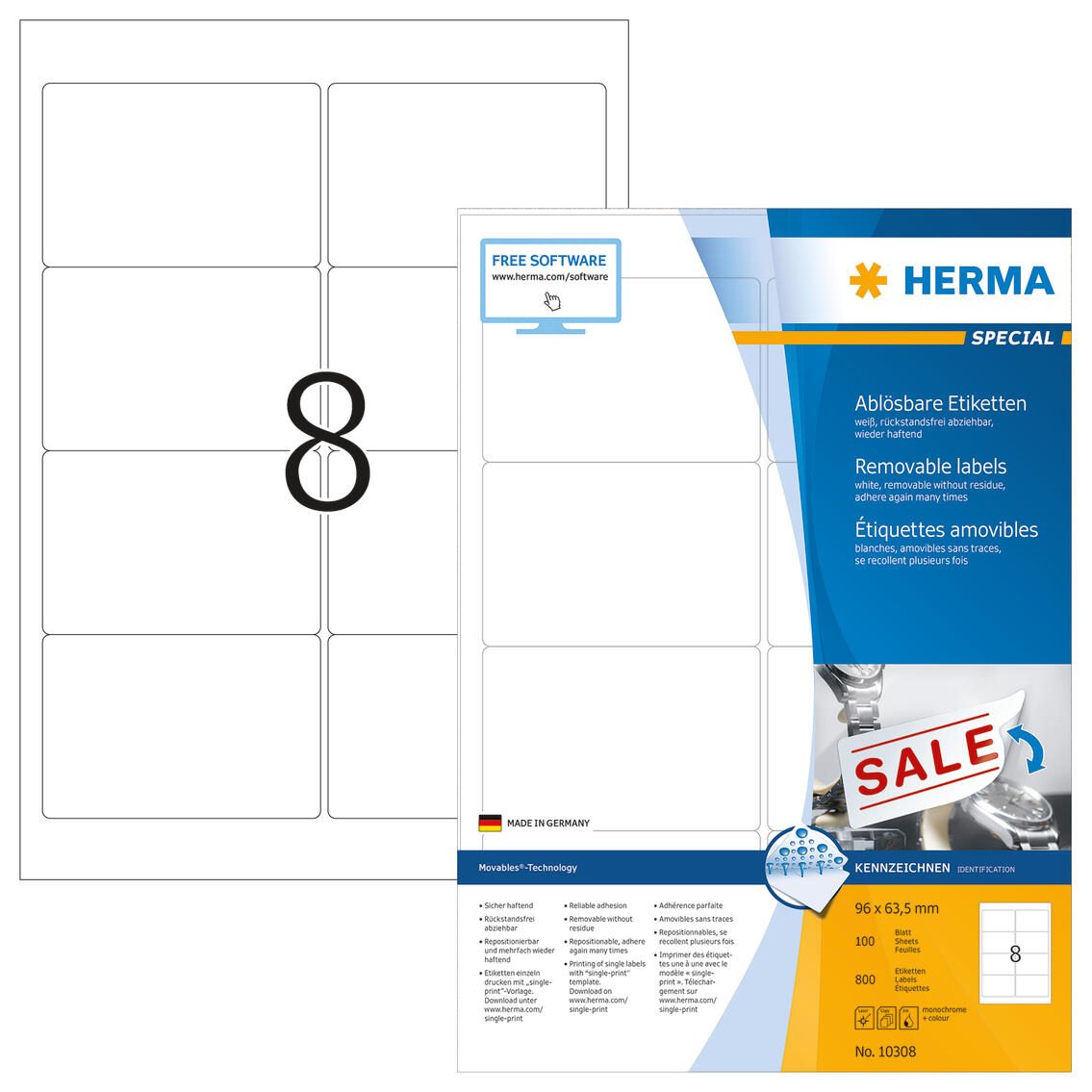 HERMA SPECIAL Etiketten weiß 96,0 x 63,5 mm 10308