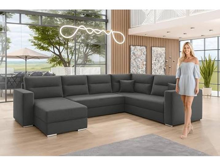 AXLIVING Ecksofas groß Lovere 314 Sofa dunkelgrau mit Schlaffunktion Wohnlandschaft in U-Form mit Schlaffunktion. Ecksofas groß wie dieses setzen neue Maßstäbe in Sachen Wohnkomfort.