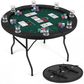 Costway 48 Inch Foldable Poker Table with 8 Cup Holders and Padded Edges-Green
