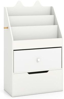 Costway Kids Bookshelf and Toy Storage Organizer with Drawers and Hook for Kids Room-White