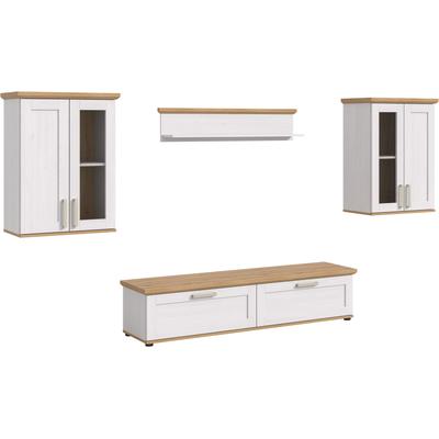 Wohnwand HOME AFFAIRE "Cosenza", weiß (sibu lärche nachbildung), B:316cm H:161cm T:40cm, Kastenmöbel-Sets, Wohnwand, Cosenza, Breite: 336 cm,2xVitrine,Lowboard, Wandboard