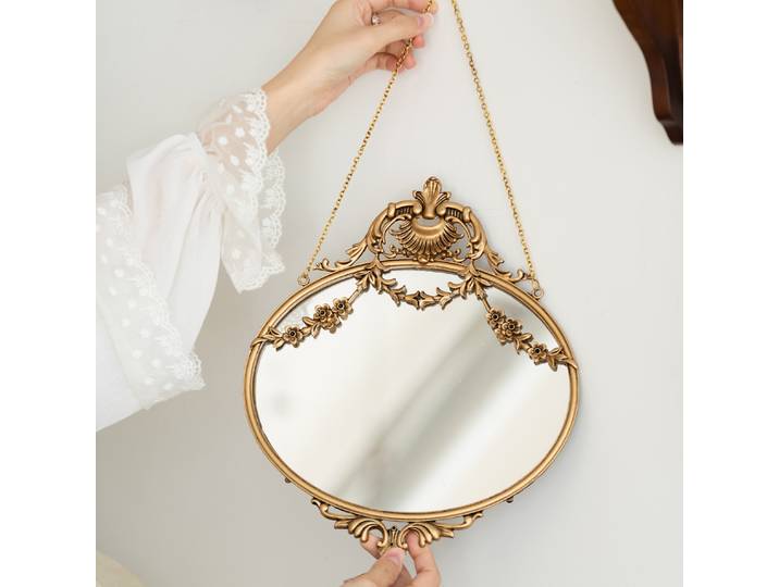 Miroir Rétro Français en Métal Gravé, Décoration Murale pour Chambre, Salle de Bain, Coiffeuse, Ornement Mural, Cadeau