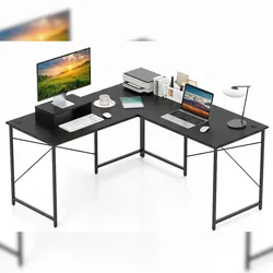 COSTWAY L-förmiger Schreibtisch, reversibler Eckschreibtisch, mit Kabellöchern & abnehmbarem CPU/Monitor-Ständer