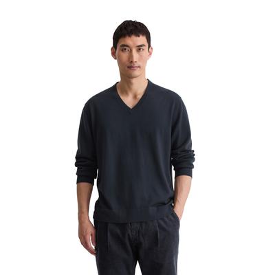 V-Ausschnitt-Pullover MARC O'POLO "aus weicher Merinowolle", Herren, Gr. S, blau (schwarz navy), Obermaterial: 100% Schurwolle, unifarben, V-Ausschnitt, Pullover