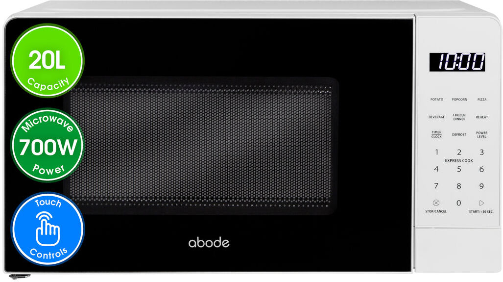 Abode AMT2012, 20L Touch Control Digital Microwave in White White 24cm H X 44.6cm W X 31.8cm D