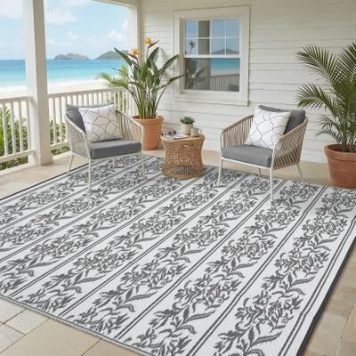 Garvee Floral Stripes Outdoor Patio Balcony Rug