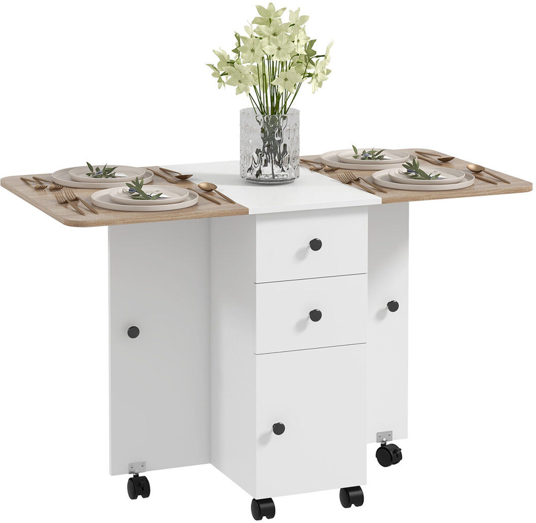 17 Stories Louima Folding Dining Table for 4-6 on Wheels Oak/White