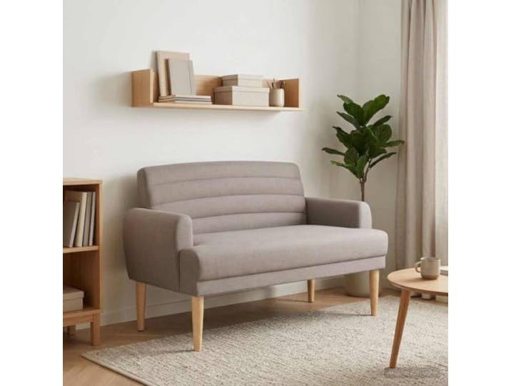 ZXQVLMRS Zweisitzer Loveseat Knopfheftung Sofa Polstermöbel Taupe Stoffbezug in Velours-Optik, Robuste Kautschukholz-Beine