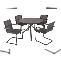 DELUKE Garten-Sitzgruppe HELGA 5-tlg. - Kunststoff, Schwarz | Gartenmöbel-Set Gartengarnitur Garten-Essgruppe mit Freischwingerstühlen B und Esstisch