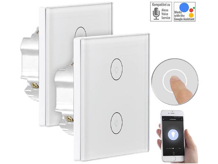 2er-Set Touch-Doppel-Lichttaster, kompatibel zu Alexa & Google Assitant