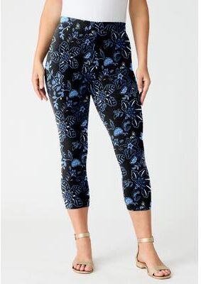 Plus Size Women's Plus Size Essential Stretch Capri Legging by Roaman's in Black Textured Floral (Size 34/36) Activewear Workout Yoga Pants