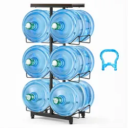 VEVOR Wasserkrughalter 4-Stufig, Doppelreihen, für 6 Flaschen, Wasserkrugregal, Wasserspenderregal, Wasserflaschenregal Wasserbehälterregal für Küche, Büro & Wohnzimmer, Schwarz & Braun