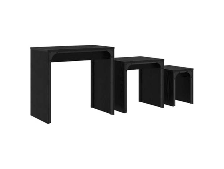 KMVXCVNM 3er Set Satztische Couchtisch Schwarz Eichen-Optik Ineinander stapelbare Beistelltische für Wohnzimmer und Gästezimmer, platzsparend mit stabiler Stahlkonstruktion.