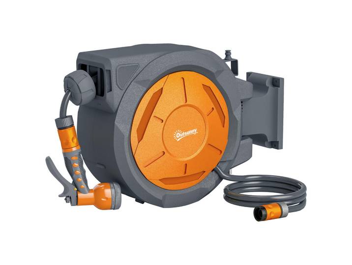 ComfortXL Schlauchaufroller De-13819 30 m automatisch 180° schwenkbar Orange, Kunststoff, 23x42x59 cm, Gartenzubehör, Gartenpflege, Bewässerung