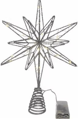 Inspire Picks 20 Light Christmas Star Tree Topper Pre Lit Multi Pointed Glitter Snowflake Treetop Decor silver Star