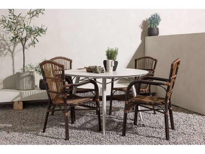 Garten Essgruppe Jorina – 5-teiliges Set in Rattanoptik - Walnuss - Luxusbetten24
