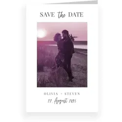 Save The Date Karte: Blühende Liebe mit Fotos in Weiß