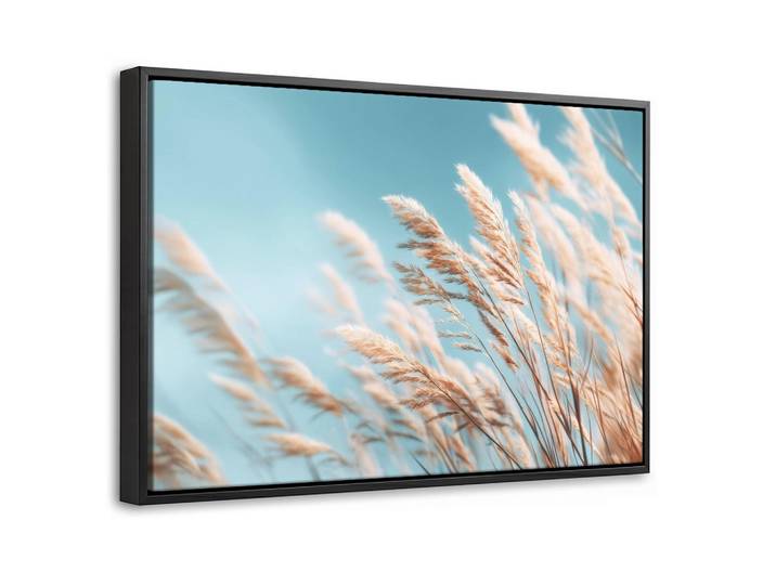 MuchoWow Leinwand Bilder mit Rahmen - Ziergras - Wind - Hellbraun - 30x20, Hellblau, Rechteckig, 30x20 cm, gerahmt, Bilder & Rahmen, Bilder, Leinwandbilder