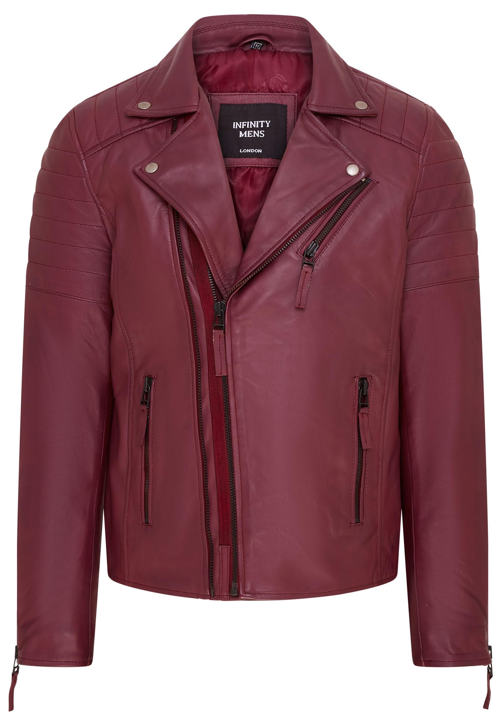 Burgunderrote Brando Double Cross Zip Leder-Bikerjacke für Herren – Fagernes