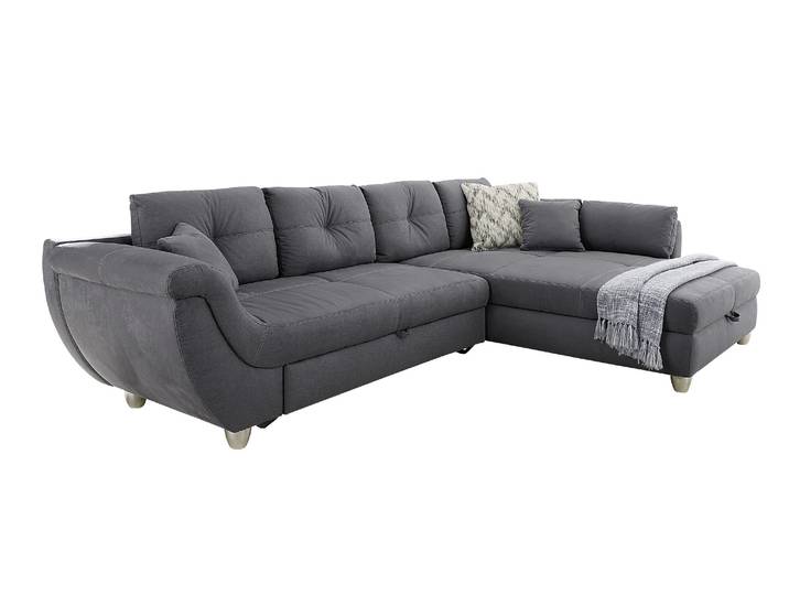 Ecksofa groß mit Rutschen-Armlehne Schlaffunktion Bettkasten Couch in Grau / 15230