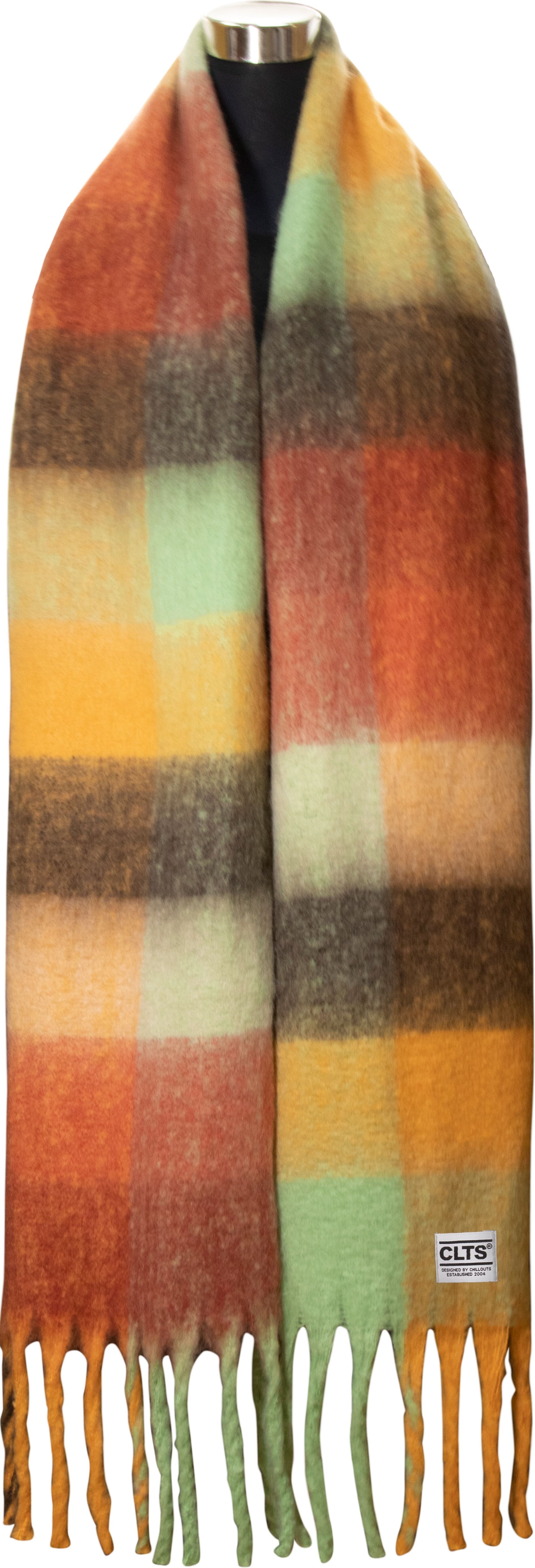 XXL-Schal CHILLOUTS "Gero Scarf", Damen, orange (braun, orange), Kunstfaser, kariert, mehrfarbig, Modetücher XXL-Schal, mit dicken Fransen braun, orange Einheitsgröße