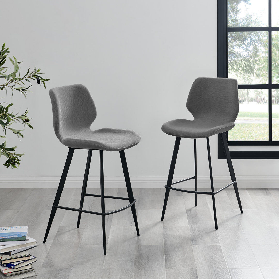 George Oliver Muehlebach Breakfast Bar Stool - Luxury Fabric Modern Design Grey 94.5cm H X 44cm W X 49cm D